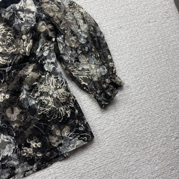 Y2K Marie Claire Sheer Floral Mesh XL Top Off-Shoulder Goth Emo Fairy Romantic - Picture 2 of 12